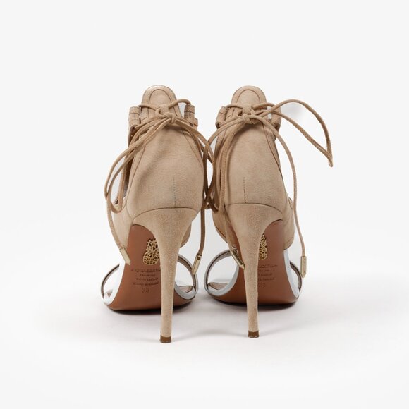 Aquazzura Beige & White Suede Sandals Heels - Picture 3 of 9